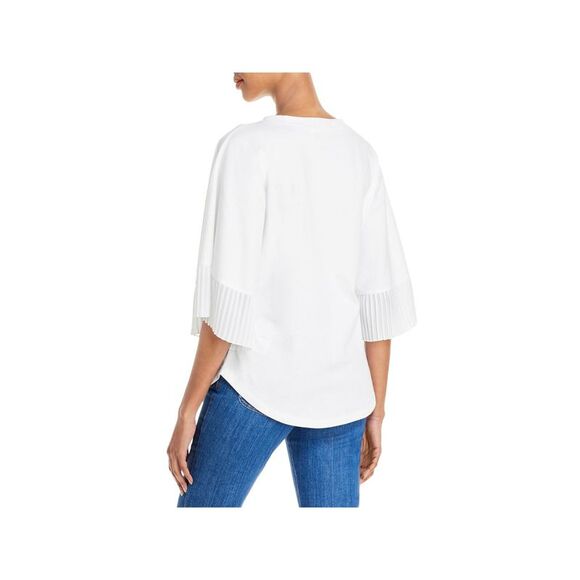 SEE BY CHLOE Womens White Bell Sleeve Round Neck Top XS - Picture 2 of 3
